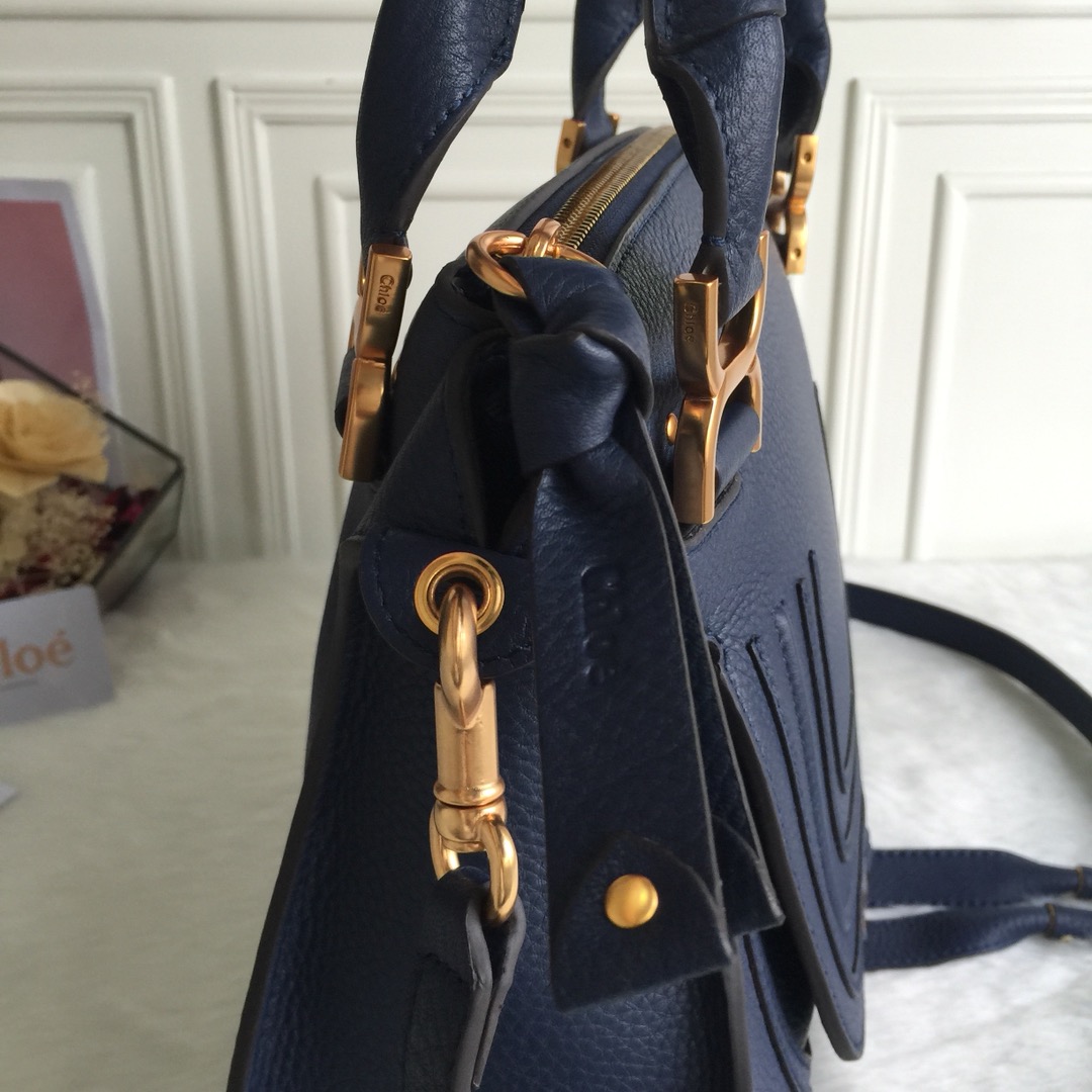 Chloe Large Marcie Bag In Navy Grained Leather